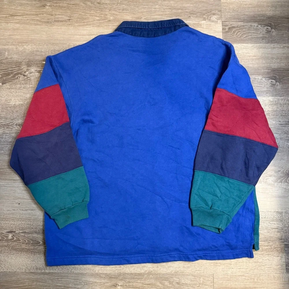 Vintage Members Only Colorblock Rugby Sweatshirt Mens XL Blue Red Teal 90s